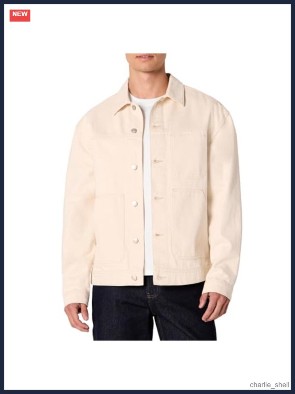 Men's Heavyweight Rigid Denim Utility Jacket Relaxed Fit Shank Button